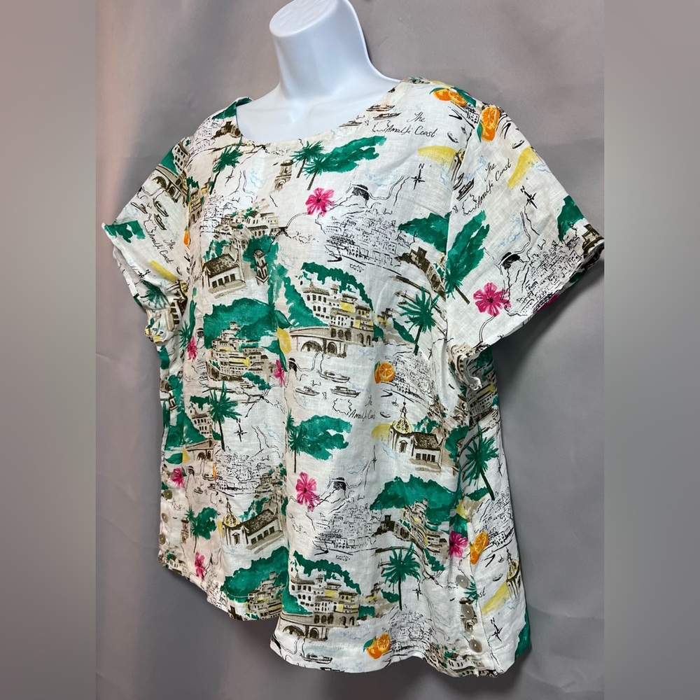Cynthia Rowley Womens Plus Sz 2X Blouse Shirt New Amalfi Coast Linen Rolled Cuff - Picture 2 of 11